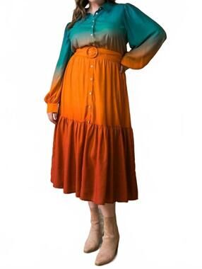 NEW FLYING TOMATO printed woven midi dress in teal brown